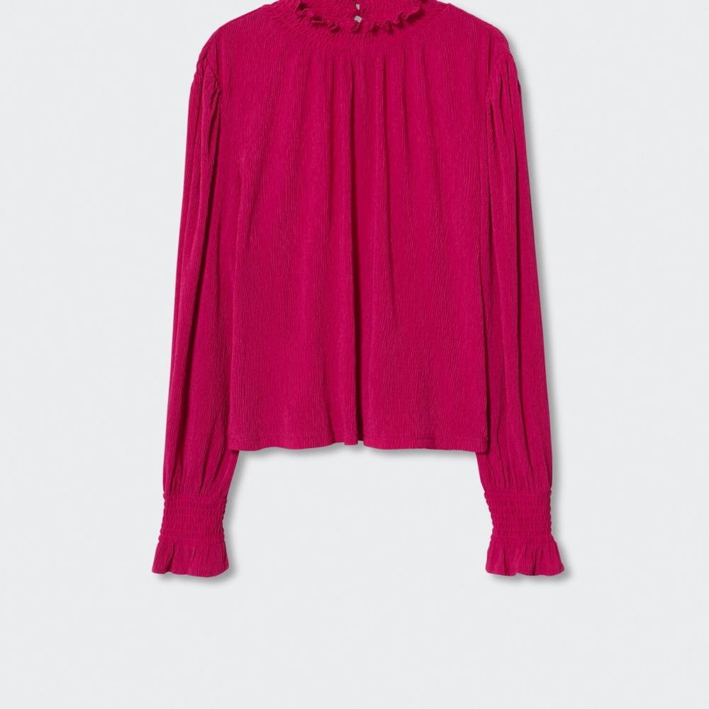 Mango Textured turtleneck Fuchsia Blouse with Ruffled Neckline - Picture 11 of 12
